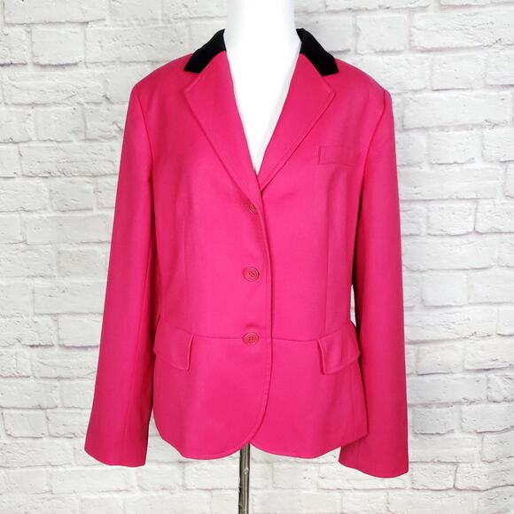 Talbots Pink Stretch Wool Blazer Jacket Black Collar Back Vent Career Size 16 - Picture 1 of 14